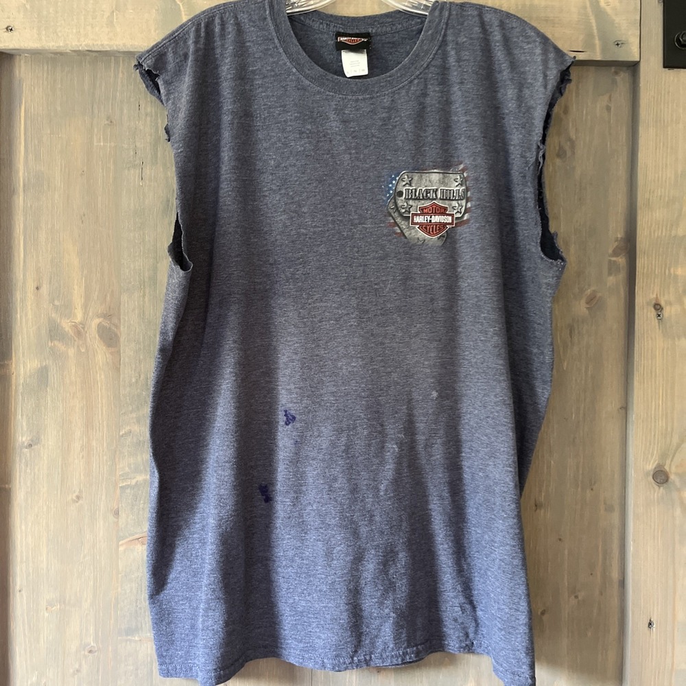 Harley Davidson Tshirt Black Hills Cut Off Sleeves Distressed‎ Men's XL